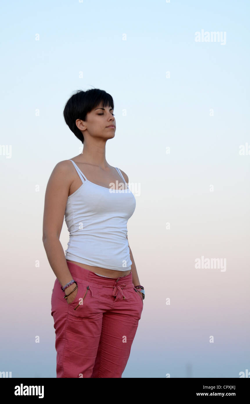 Attractive Short Haired Woman In Nature Stock Photo 48528582 Alamy