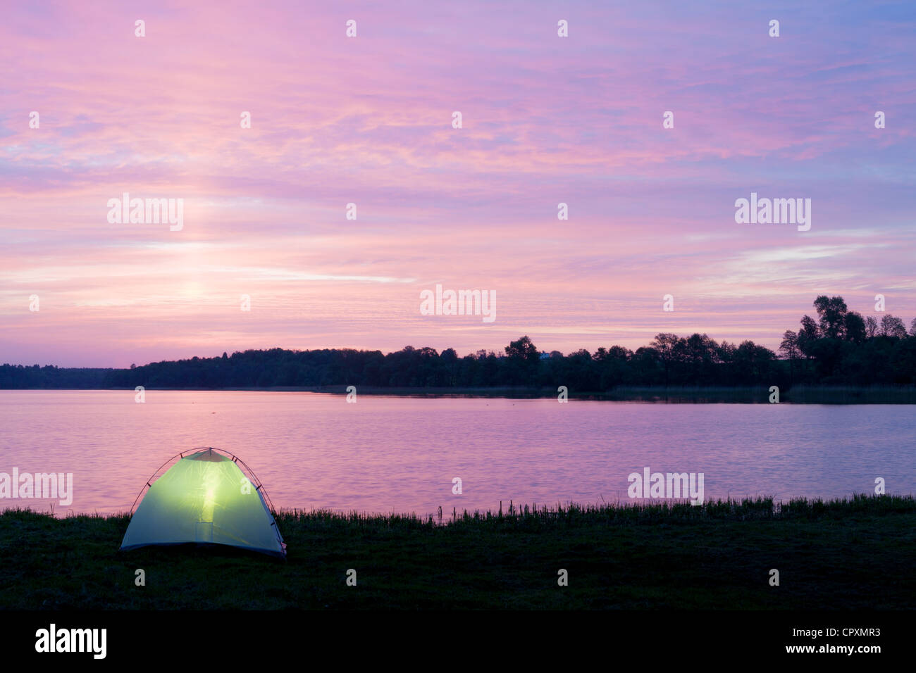 Camping at dawn Stock Photo Alamy