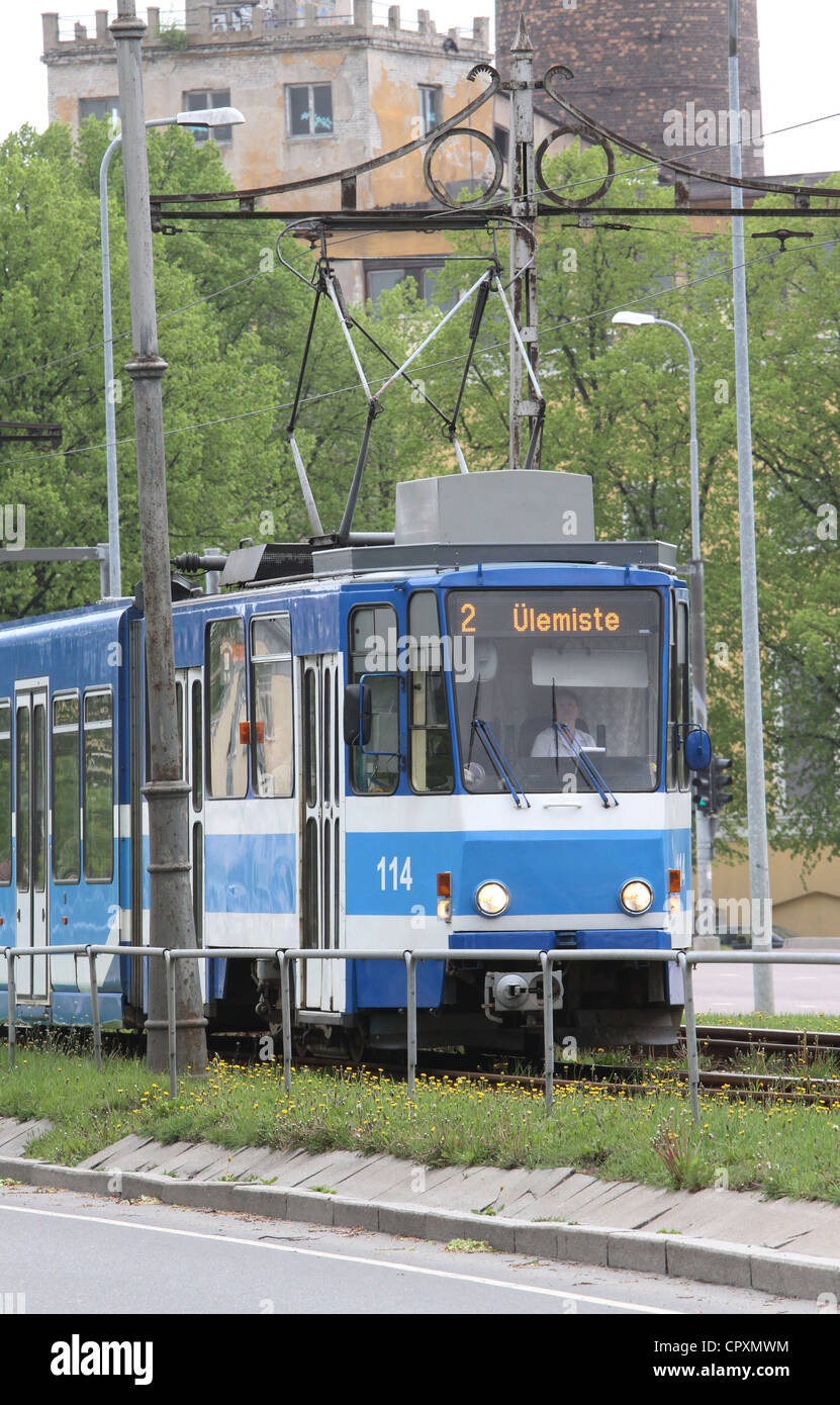 A tram in Tallinn heading to Űlemiste Stock Photo - Alamy