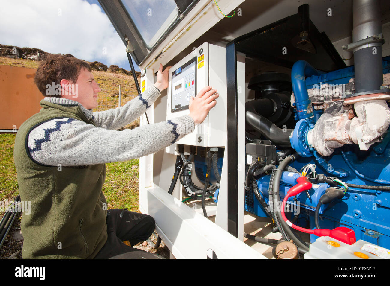 A backup diesel generator that provides electricity for Eigg which is otherwise 98% powered by renewable energy. Stock Photo