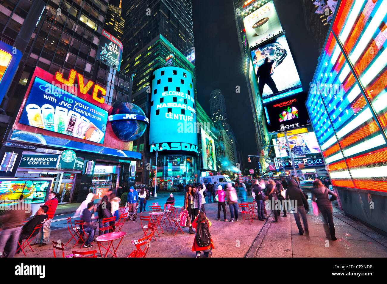 Times Square at night in Manhattan, New York City Stock Photo