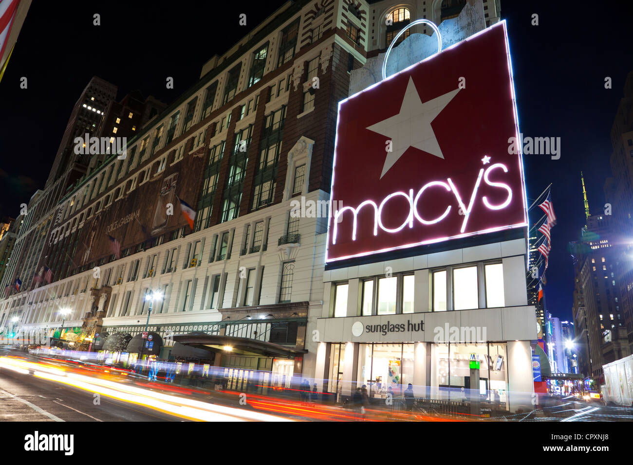 Macy's store at night at Herald Square in Manhattan, New York City ...