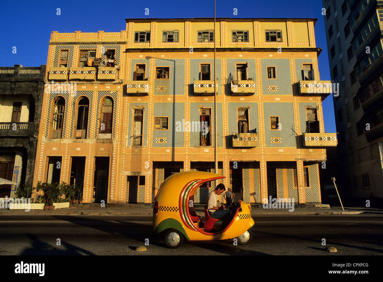 Cuba, Havana, coco taxi on the Malecon Stock Photo