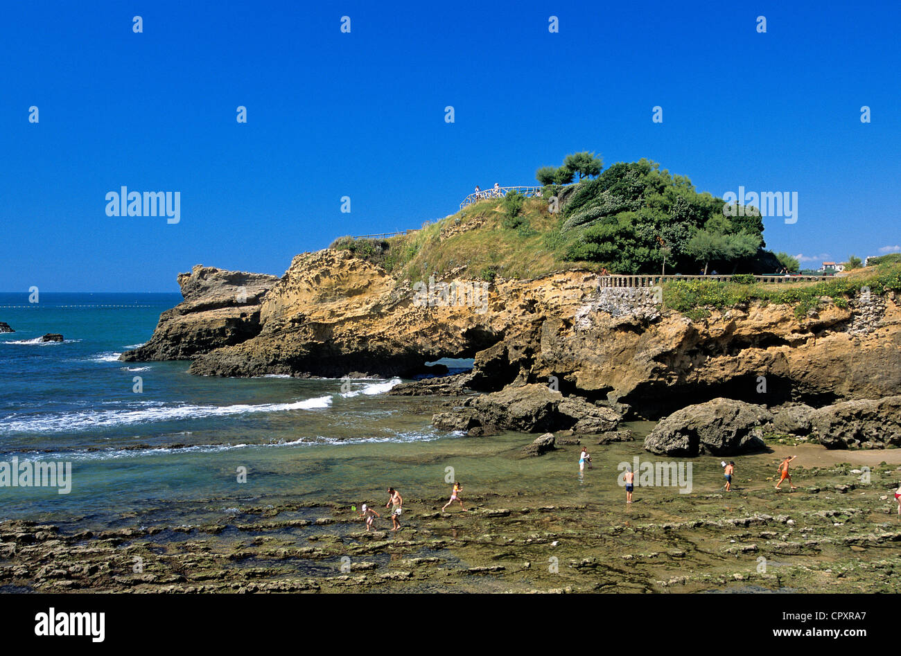 France, Pyrenees Atlantiques, Biarritz, beach of the old harbour sheltered from the wind Stock Photo