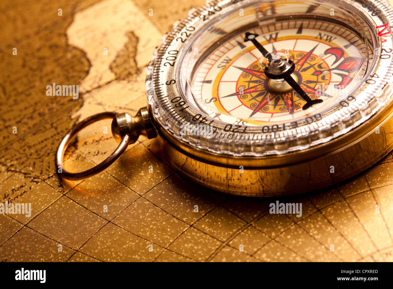 Vintage Navigation equipment, compass and other tools Stock Photo