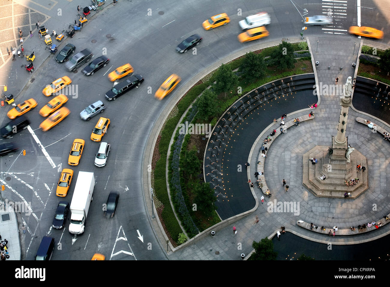 United States, New York City, Colombus Circle with the statue of Christophe Colomb seen from the Oriental Mandarin Hotel Stock Photo