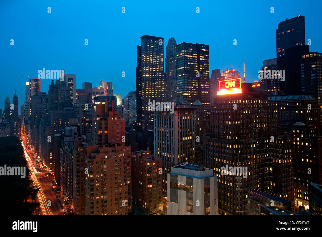 United States, New York City, Manhattan, view from the Oriental Mandarin Hotel on Central Park and Midtown with CNN building Stock Photo