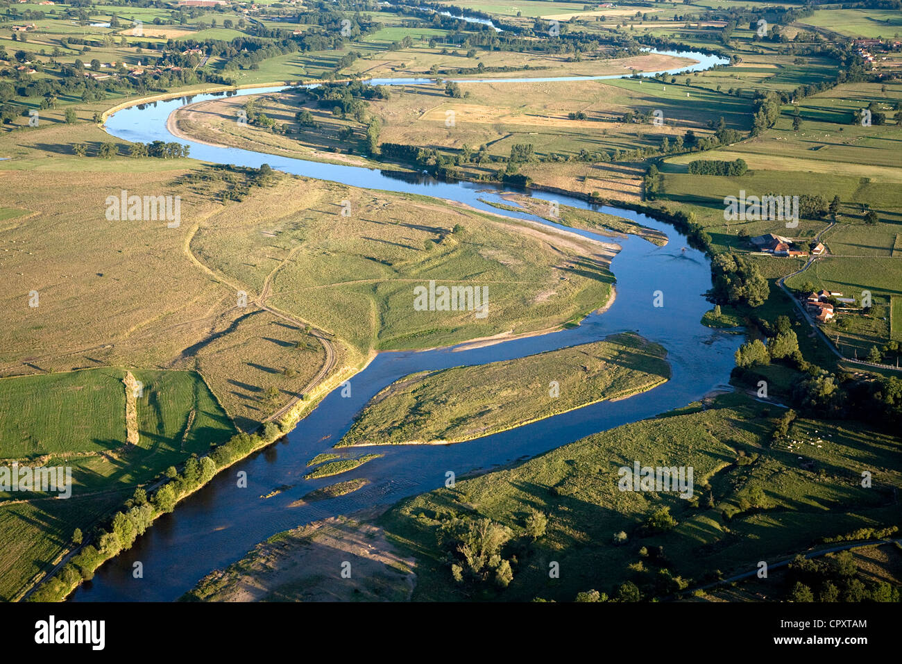 France, Saone-et-Loire, meanders of the Loire River, near Semur en Brionnais and Saint Martin du Lac (aerial view) Stock Photo
