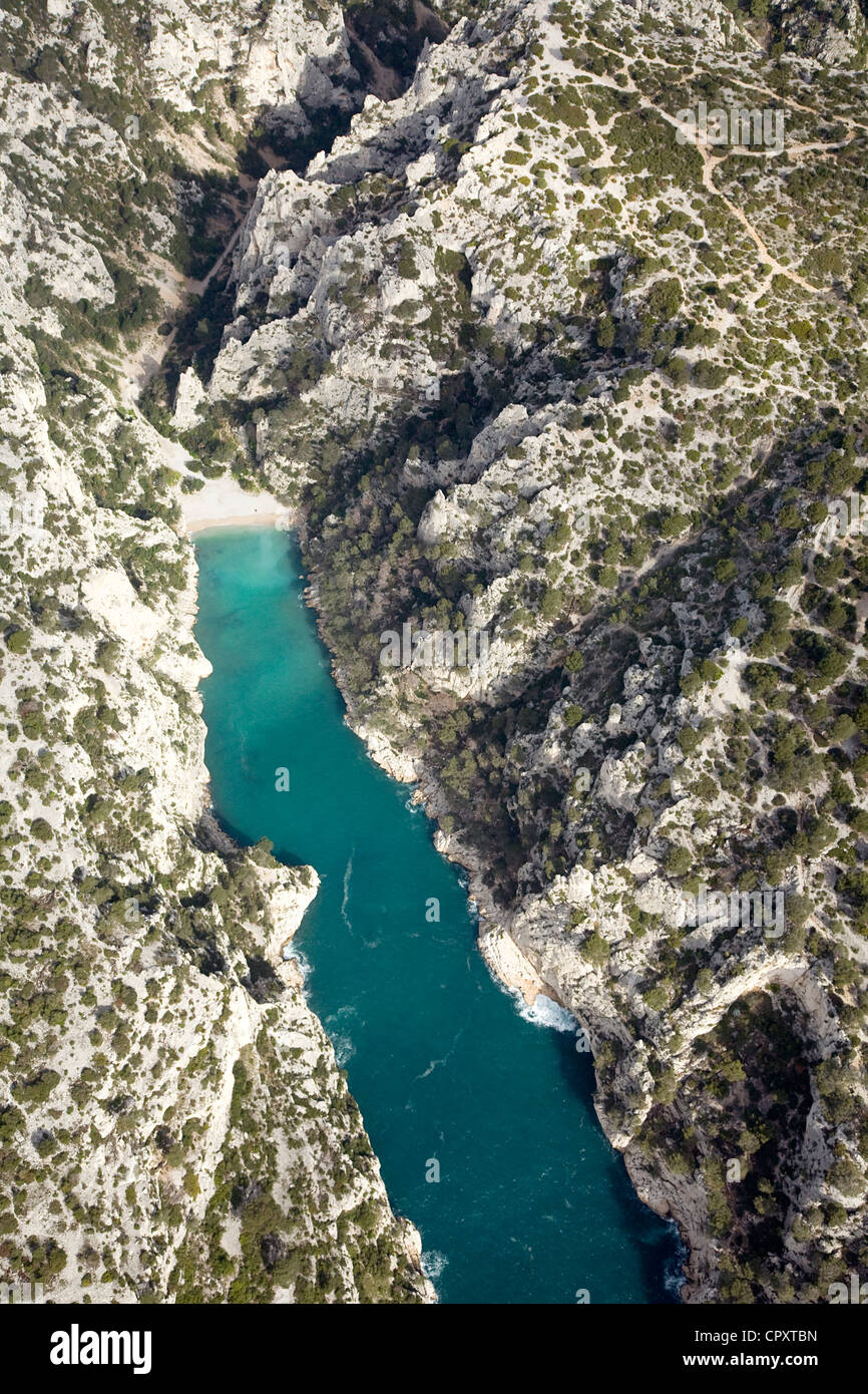 France, Bouches du Rhone, Marseille, Calanque d'En Vau (aerial view) (Calanques National Park since 2012/04/18) Stock Photo
