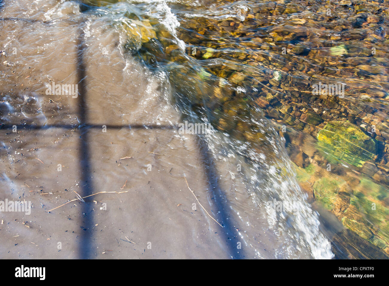 Raw sewage mixing with clean clear water in the river Kent in Kendal