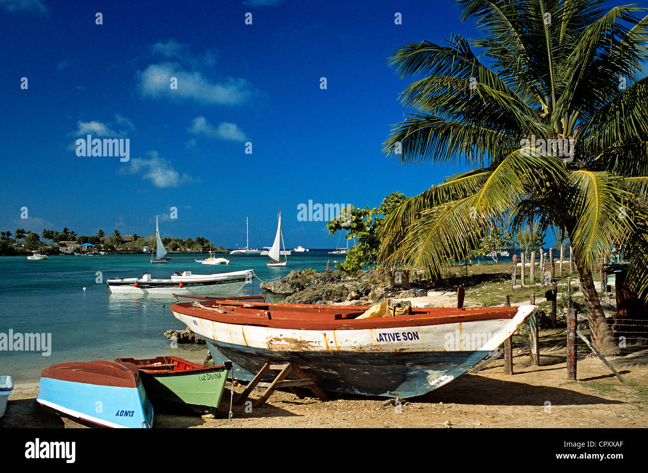 Dominican Republic, Altagracia province, Bayahibe, small fishing harbour Stock Photo
