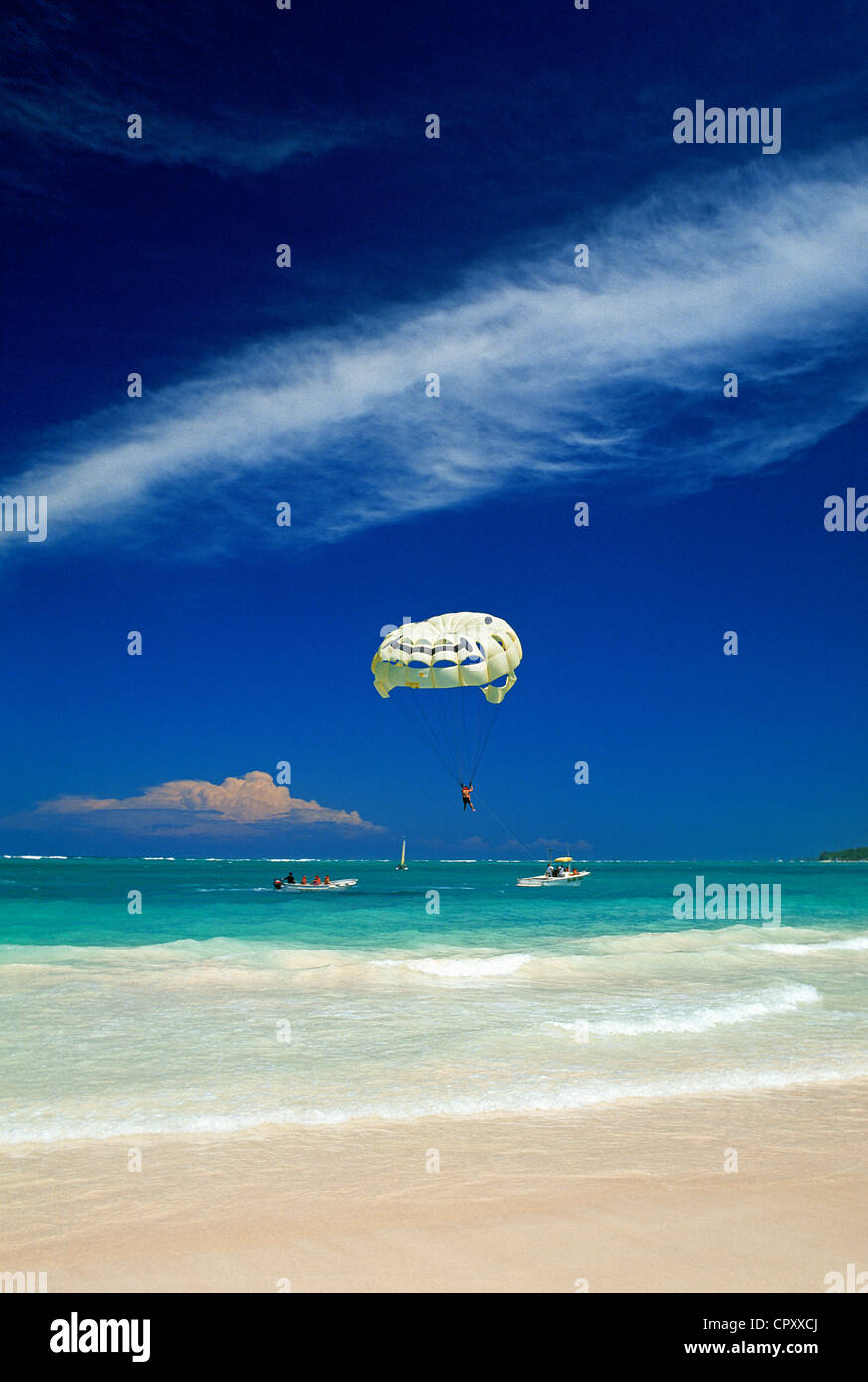 Dominican Republic, Altagracia province, Punta Cana, parasailing Stock Photo
