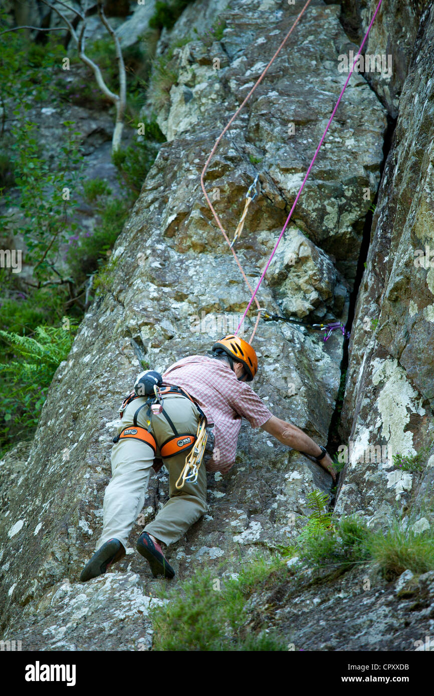 Rock climbing, free climbing on Black Crag, in the Lake District