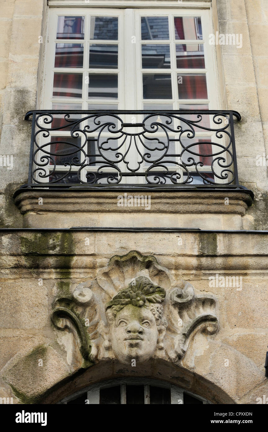 France Loire Atlantique Nantes grotesque mask on facade of mansion of a shipowner on rue Kervegan in former Ile Feydeau Stock Photo