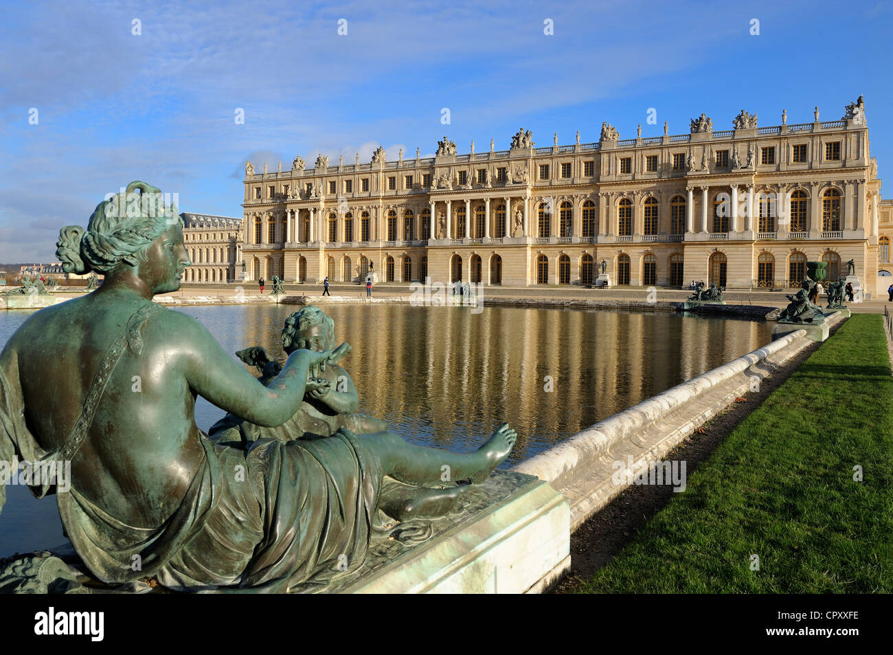 France Yvelines Chateau de Versailles listed as World Heritage by UNESCO pool surrounded with bronze statues symbolizing rivers Stock Photo