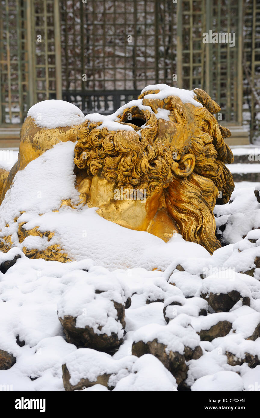 France Yvelines snow covered park of Chateau de Versailles listed as World Heritage by UNESCO Bosquet de l'Encelade Encelade Stock Photo