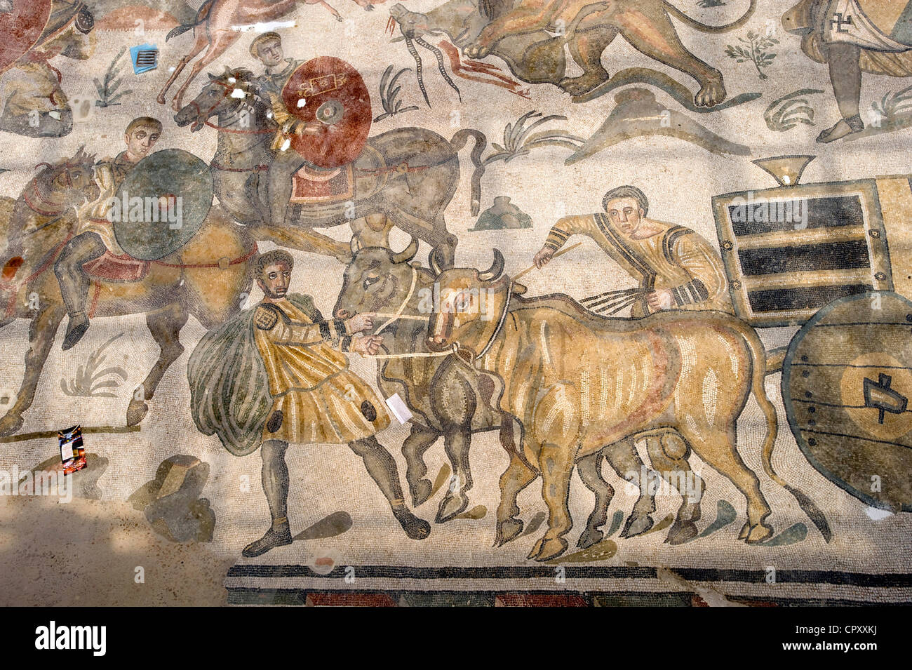 Italy, Sicily, Piazza Armerina, Roman mosaics in the Villa Del Casale Stock Photo