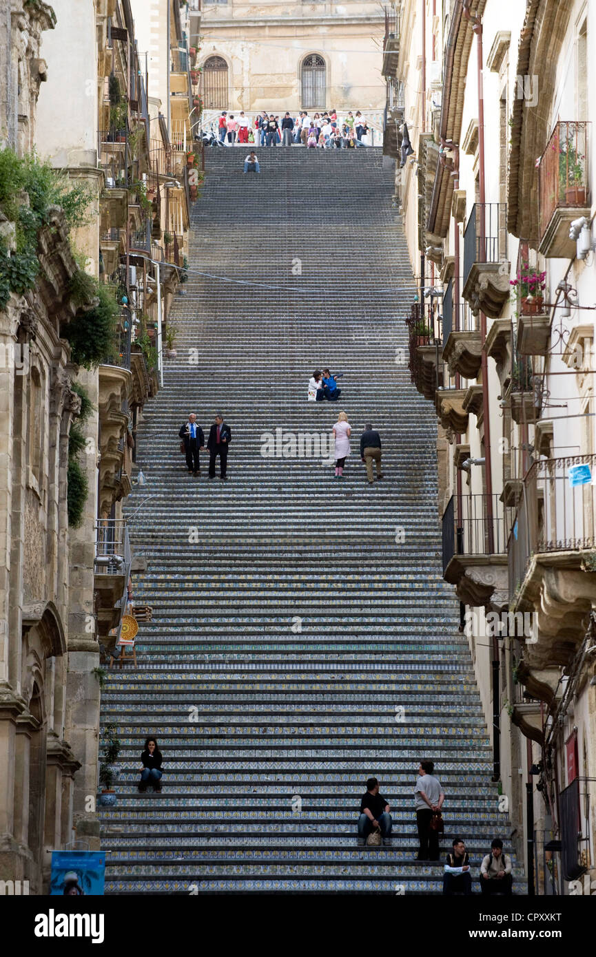 Italy Sicily Caltagirone La Scalinata di Santa Maria del Monte monumental  staircase with 142 steps decorated with majolica in Stock Photo - Alamy