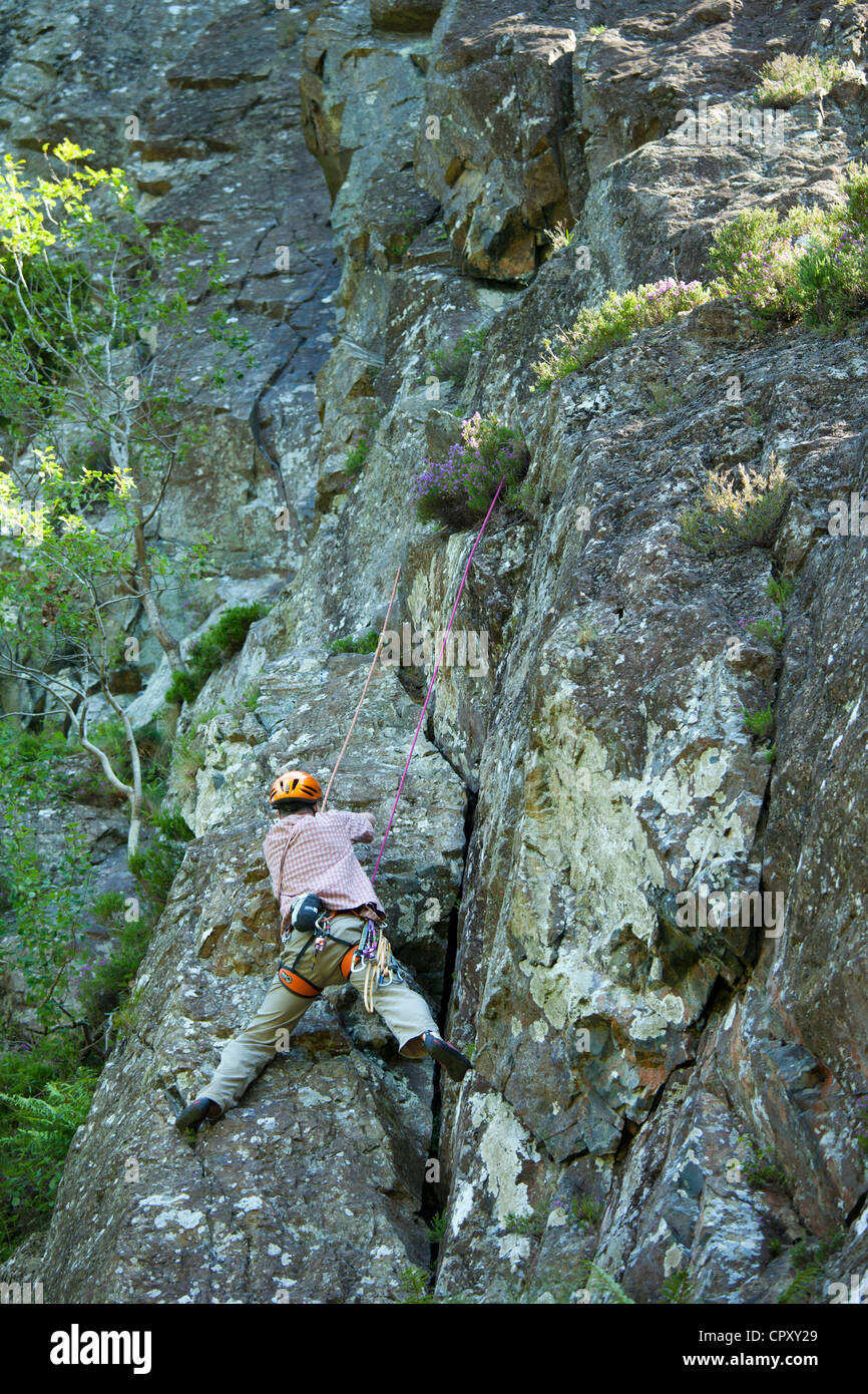 Rock climbing, free climbing on Black Crag, in the Lake District