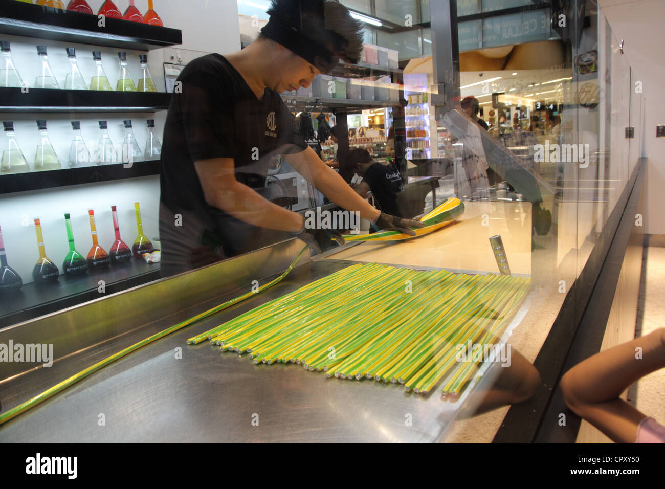 Candy maker making handmade candy , Made in candy shop in Bangkok Stock