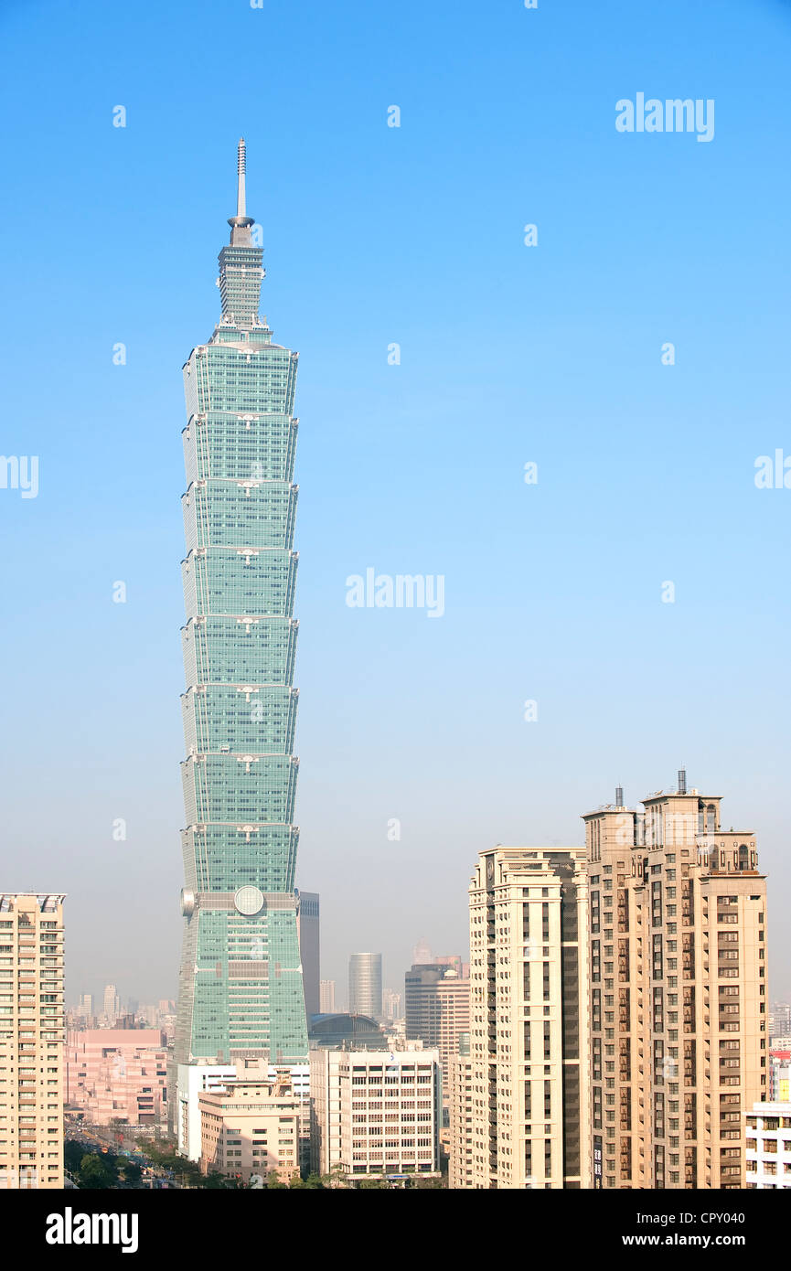 Taiwan, Taipei, Taipei 101 tower, one of the highest towers in the world by architect company CY Lee et Partner Architects Stock Photo