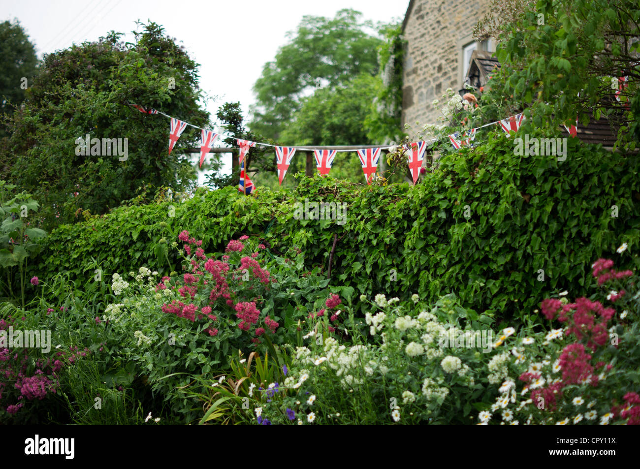 Bunting in Garden For Queens Diamond Jubilee Stock Photo Alamy