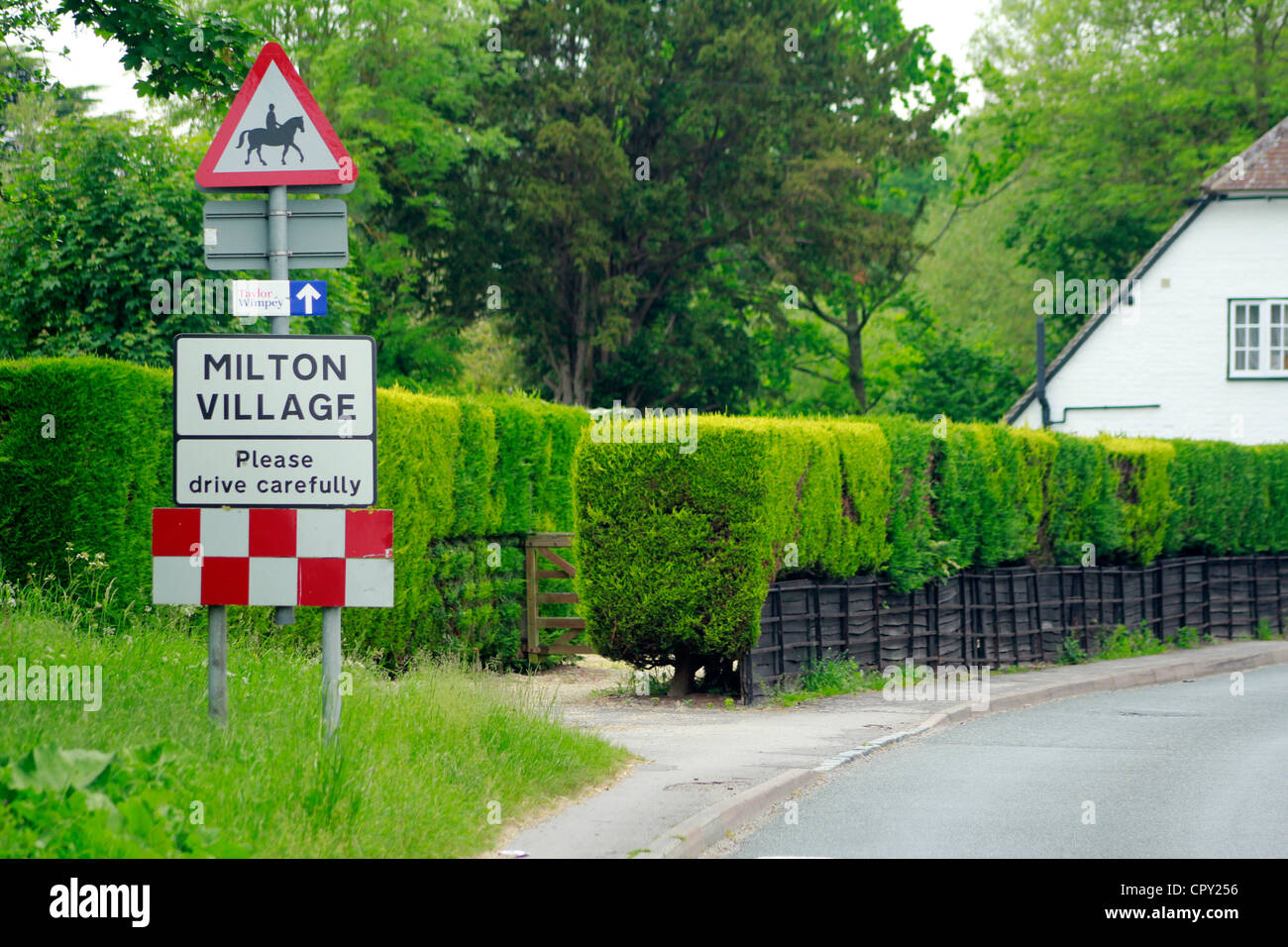 warning sign at Milton Village, Oxfordhire, UK Stock Photo