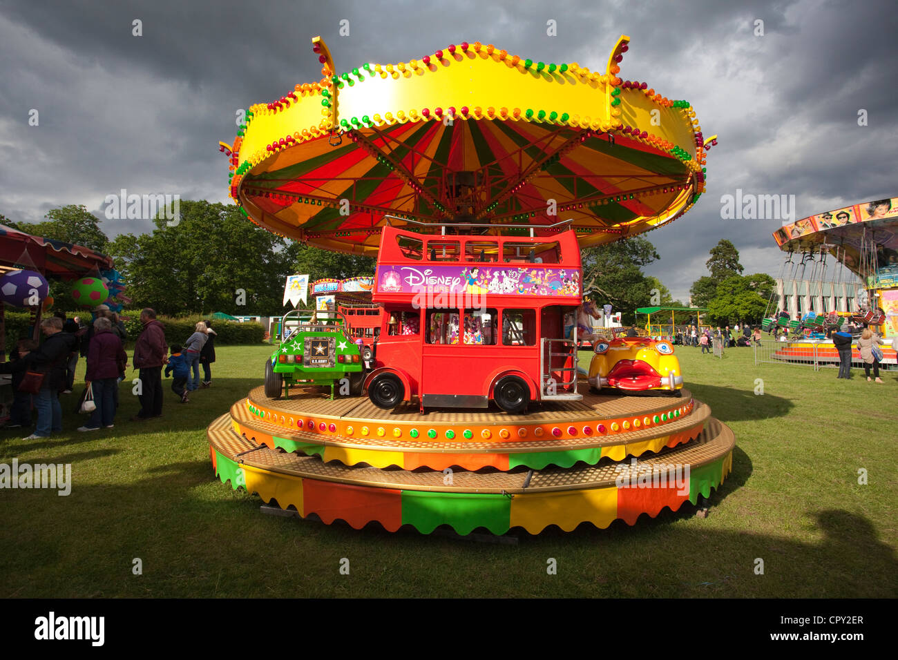 Carousel at British Fairground. Stock Photo
