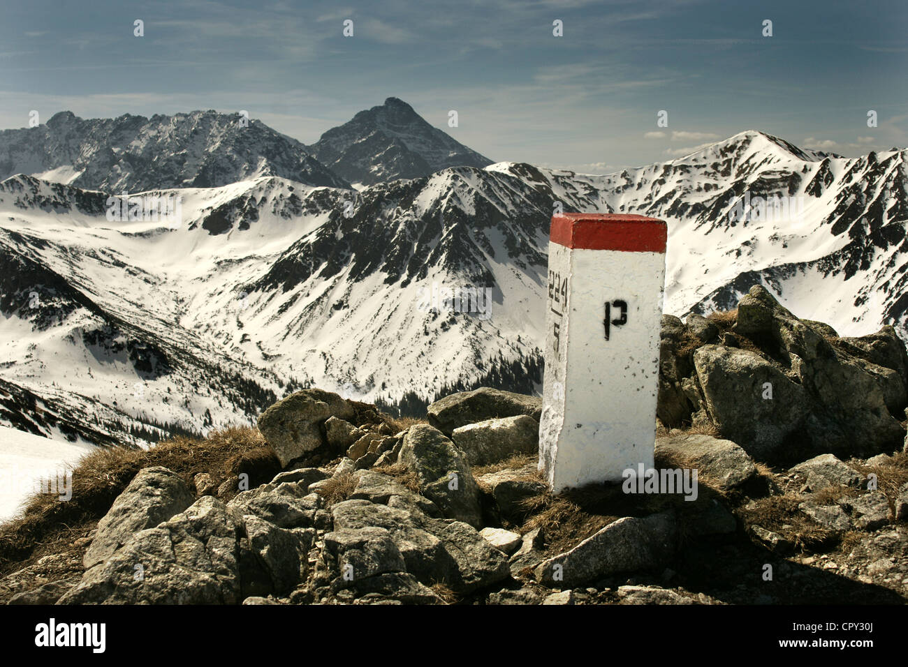 Polish border sign (pole, pillar) in the Tatra Mountains. Southern Stock  Photo - Alamy
