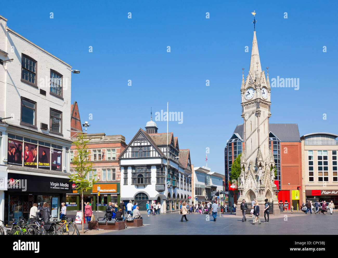 Victorian Haymarket Memorial Clock Tower Leicester city centre Leicestershire East Midlands England UK GB EU Europe Stock Photo