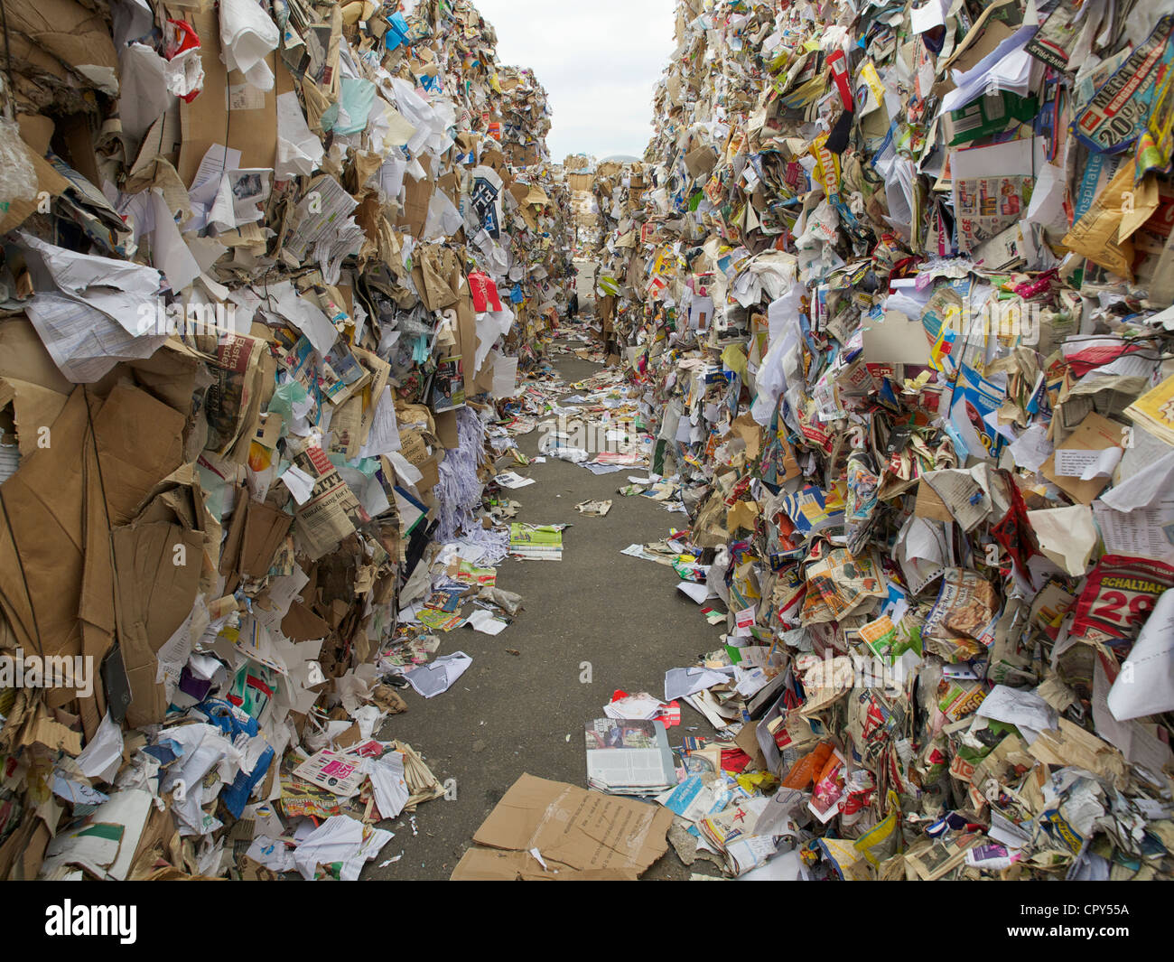 Large quantities of used paper ready to be recycled at a cardboard factory in Groningen, the Netherlands Stock Photo