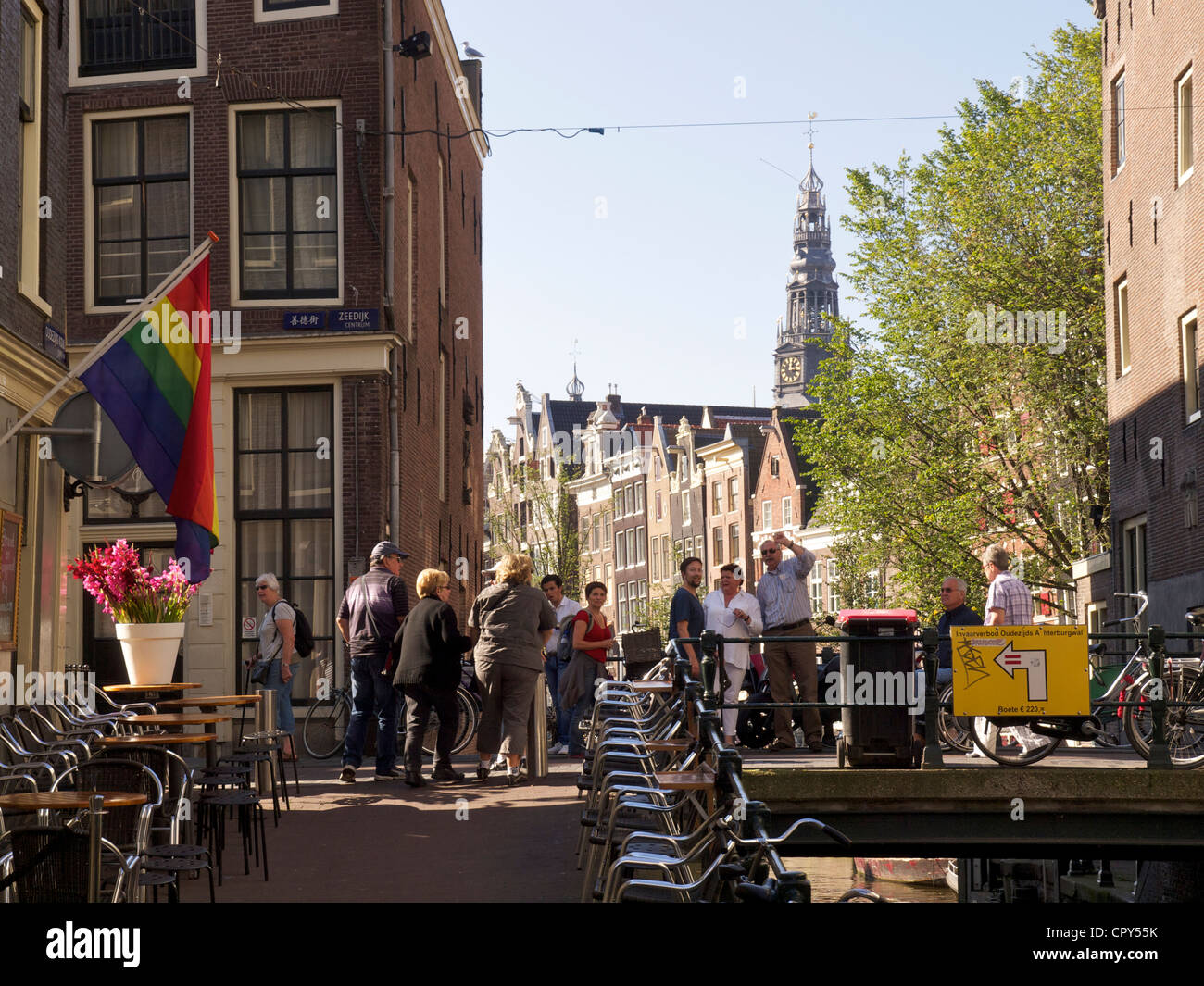 Tourists on the Zeedijk in the historic city center of Amsterdam, the Netherlands daytime Stock Photo