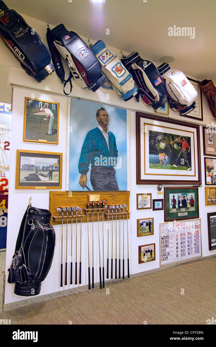 Memorabilia of famous golfers and other sports stars are on display at the Newport Sports Museum in Newport Beach in Southern California, USA. Stock Photo