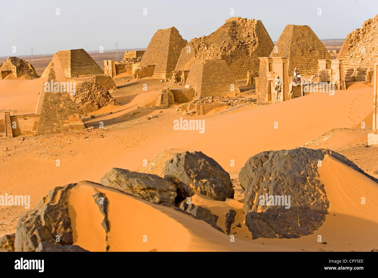 Sudan Nubian Desert High Nubia Nahr Nil province Meroe Necropolis listed as World Heritage by UNESCO has more than 200 pyramids Stock Photo
