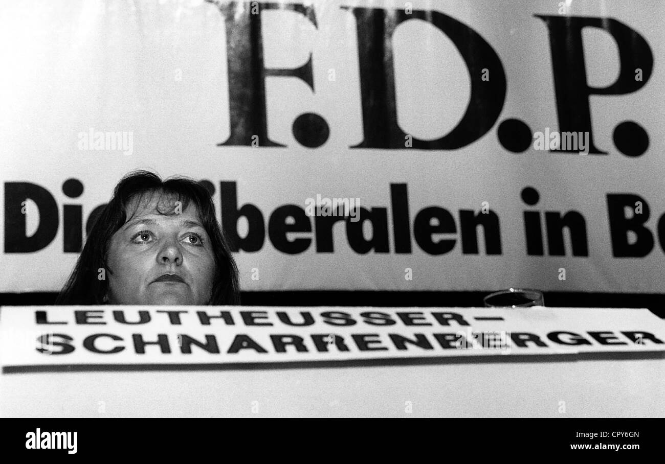 Leutheusser - Schnarrenberger, Sabine, * 26.7.1951, German politician (FDP), half length, at an FDP party conference, Stock Photo