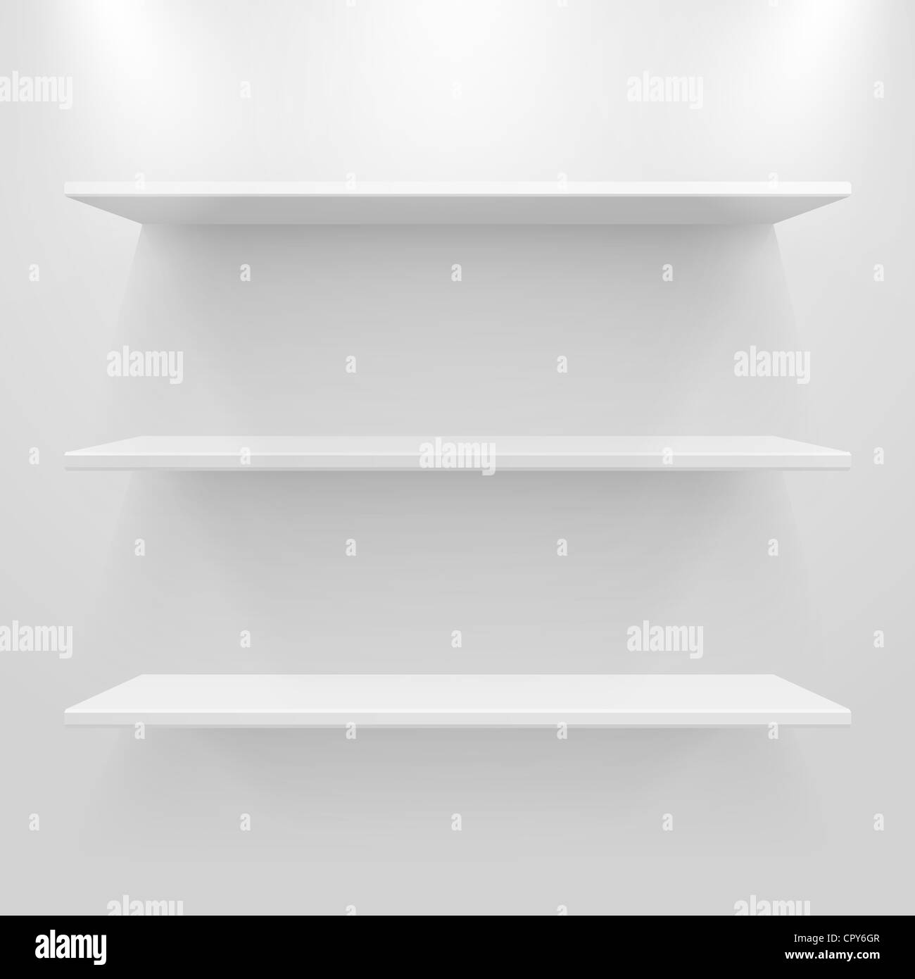Empty white shelves on light grey background Stock Photo