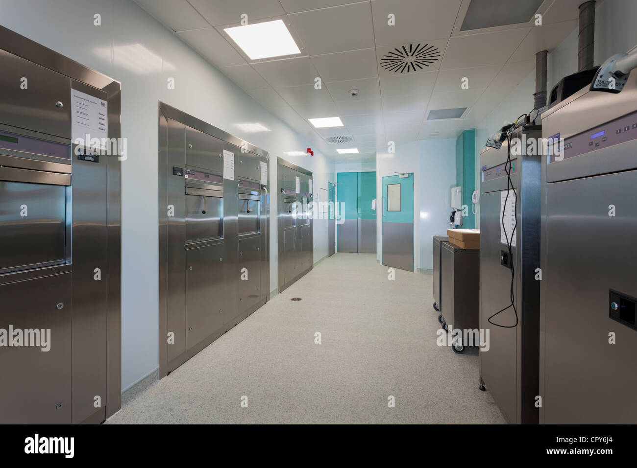 Royal Bournemouth Hospital Endoscopy Unit. Instrument processing area