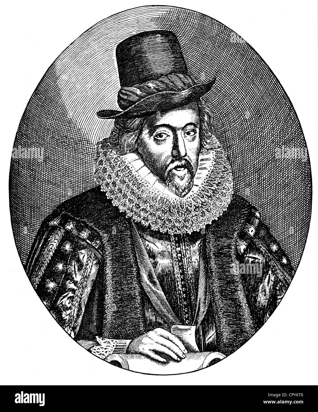 Bacon, Francis, Viscount Saint Alban, 22.1.1561 - 9.4.1626, English philosopher and politician, half length, copper engraving, 17th century, Artist's Copyright has not to be cleared Stock Photo
