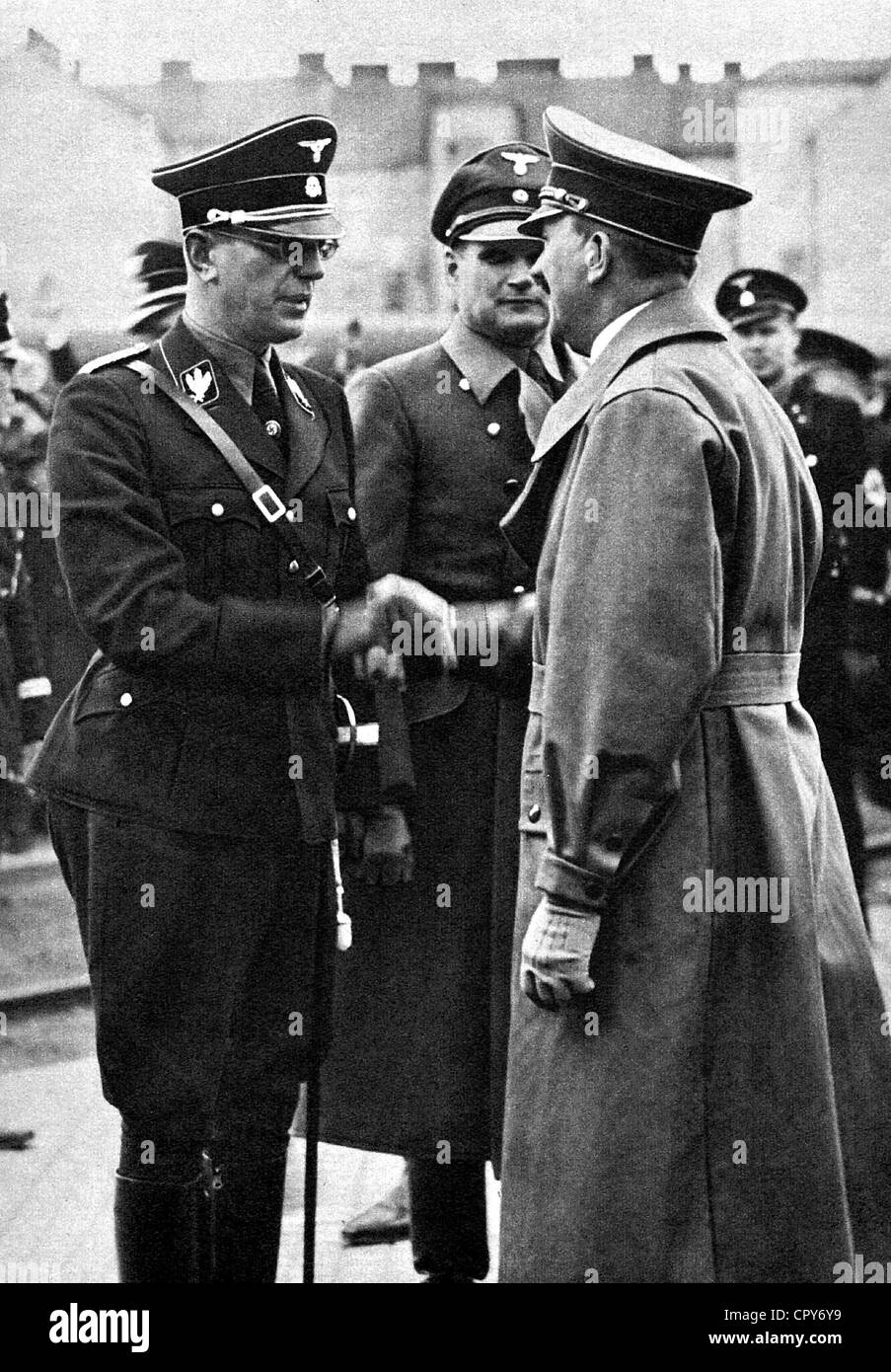 Seyss-Inquart, Arthur, 22.7.1892 - 16.10.1946, Austrian politician (NSDAP), half length, with Adolf Hitler and Rudolf Hess, Vienna, March 1938, Stock Photo