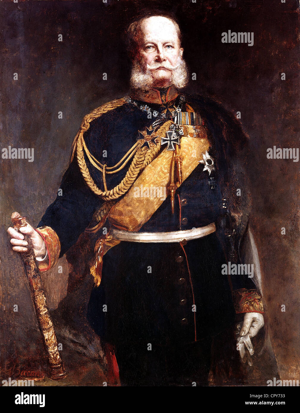 Wilhelm I, 22.3.1797 - 9.3.1888, German Emperor, King of Prussia, half length in uniform, painting by Gottlieb Biermann (1824 - 1908), Museum of Military History, Rastatt, Stock Photo