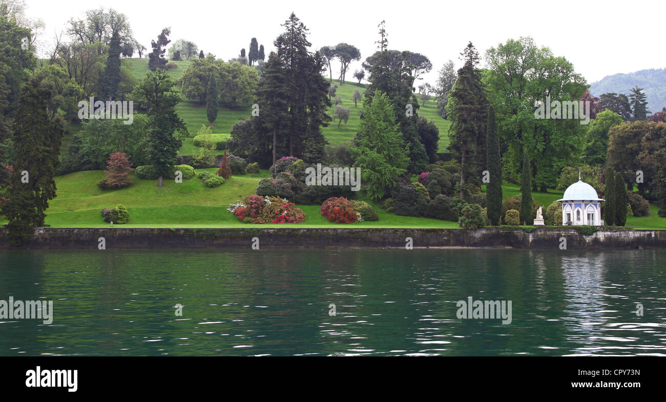 Moorish style classical temple in the gardens of Villa Melzi Bellagio Lake Como Italian Lakes Italy Stock Photo