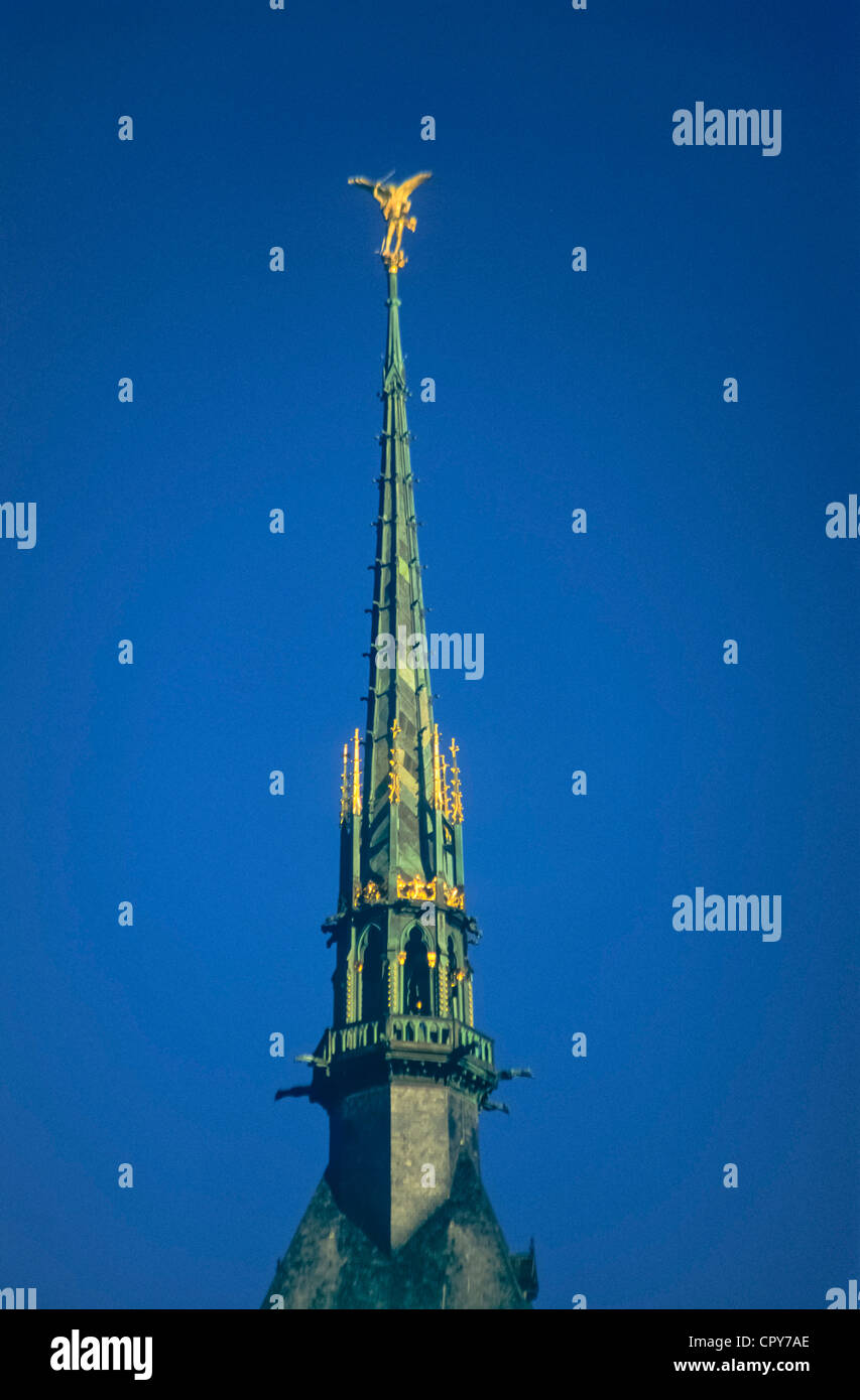 Europe France Normandy Mont St. Michel abbey steeple Stock Photo - Alamy