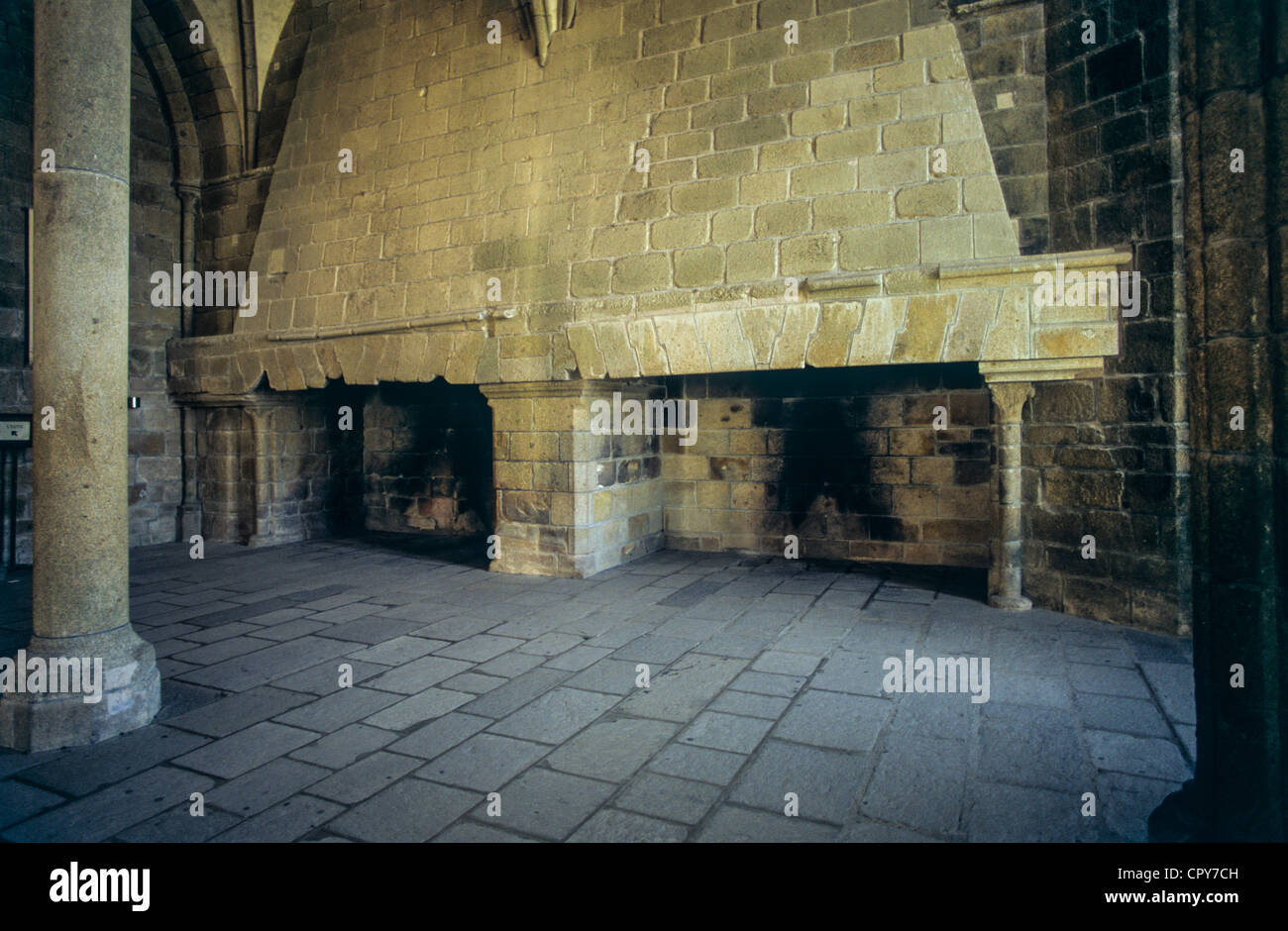 Europe France Normandy Mont St. Michel abbey fireplace Stock Photo