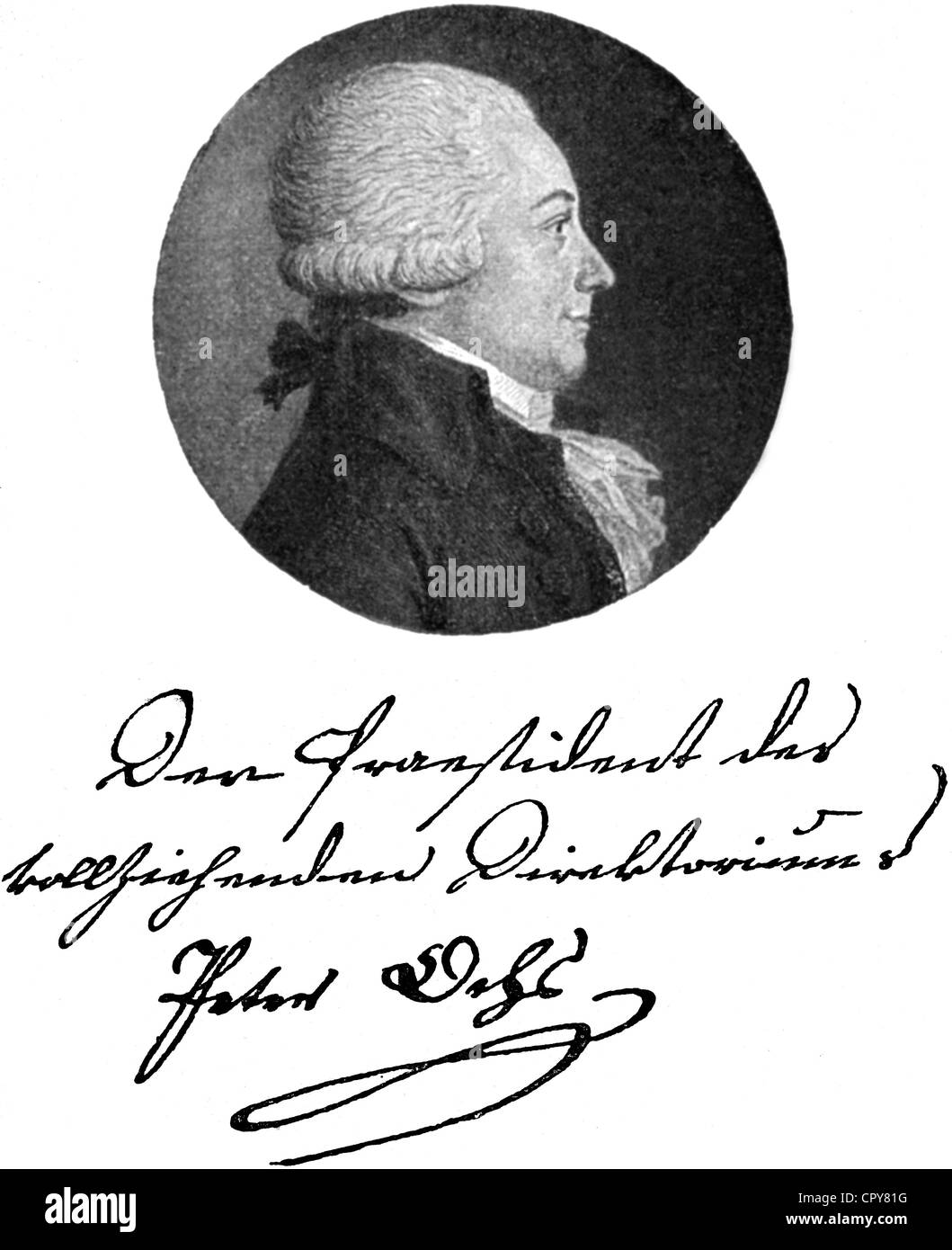 Ochs, Peter, 20.8.1753 - 19.6.1821, Swiss politician, historian, portrait, profile with signature, print based on an engraving, circa 1800, Stock Photo