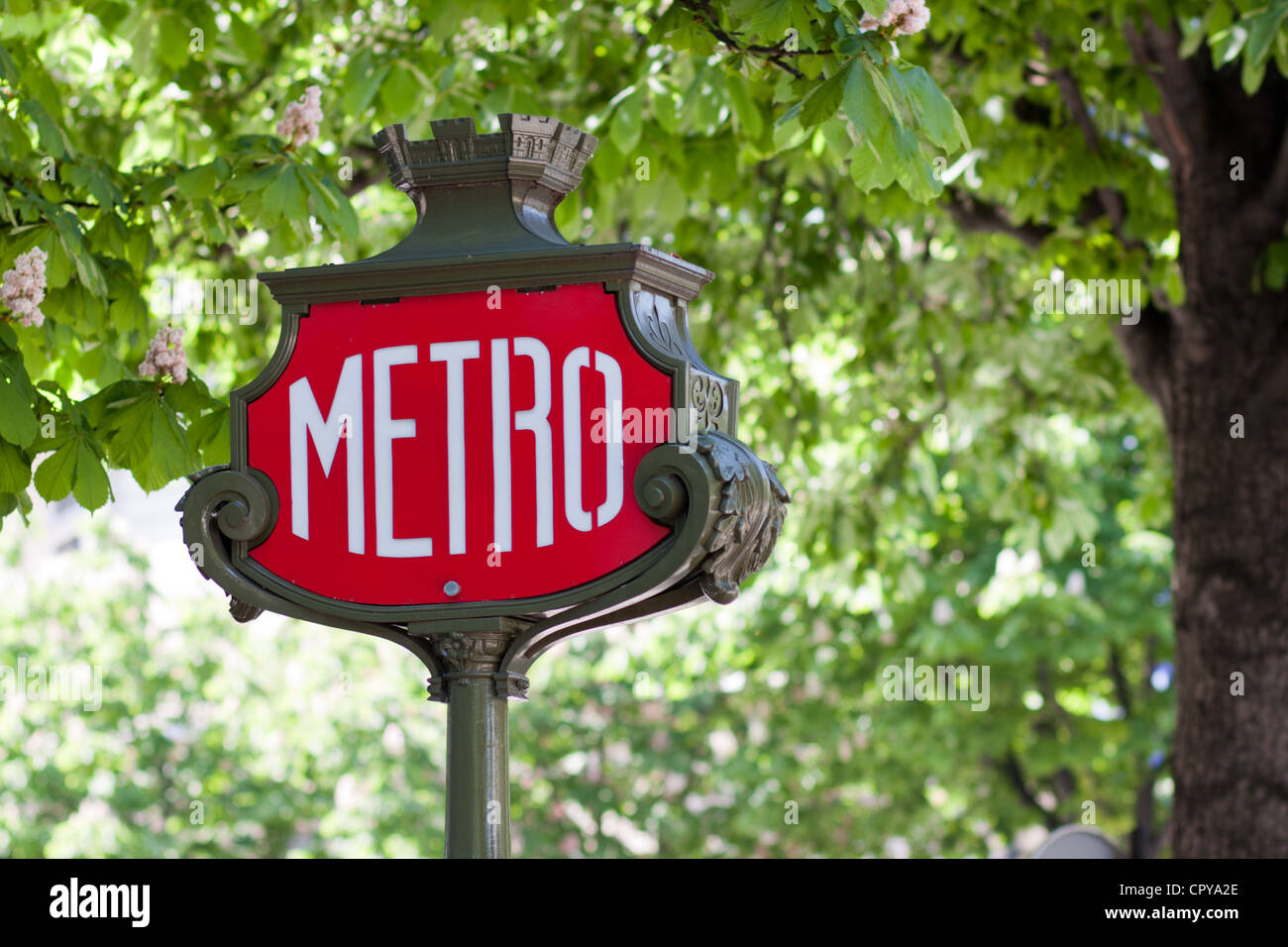 A closeup of one of the original art nouveau entrance signs for the Paris metro system Stock Photo