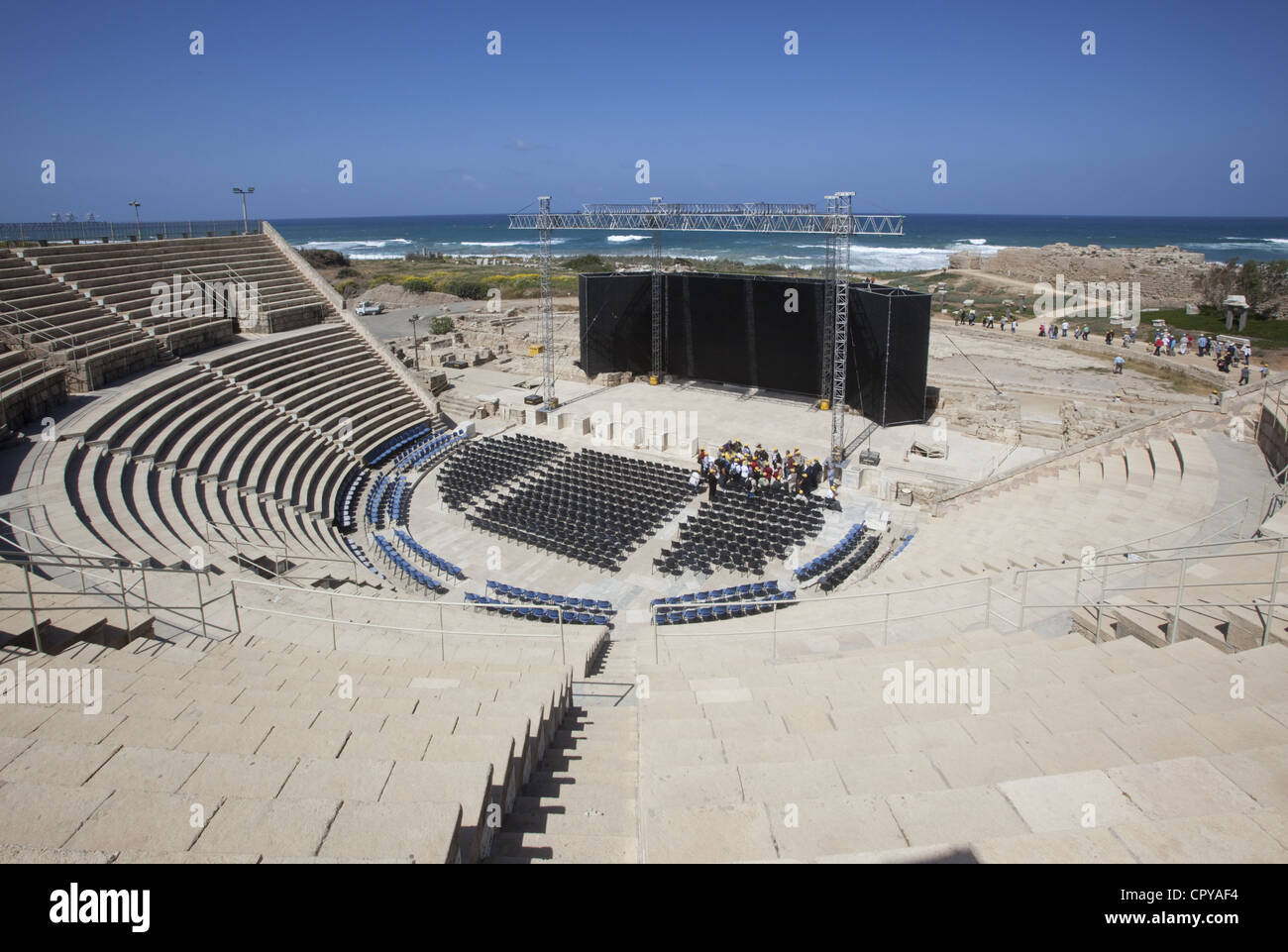 Roman amphitheater and sound stage at Caesarea Maritima, Israel Stock Photo