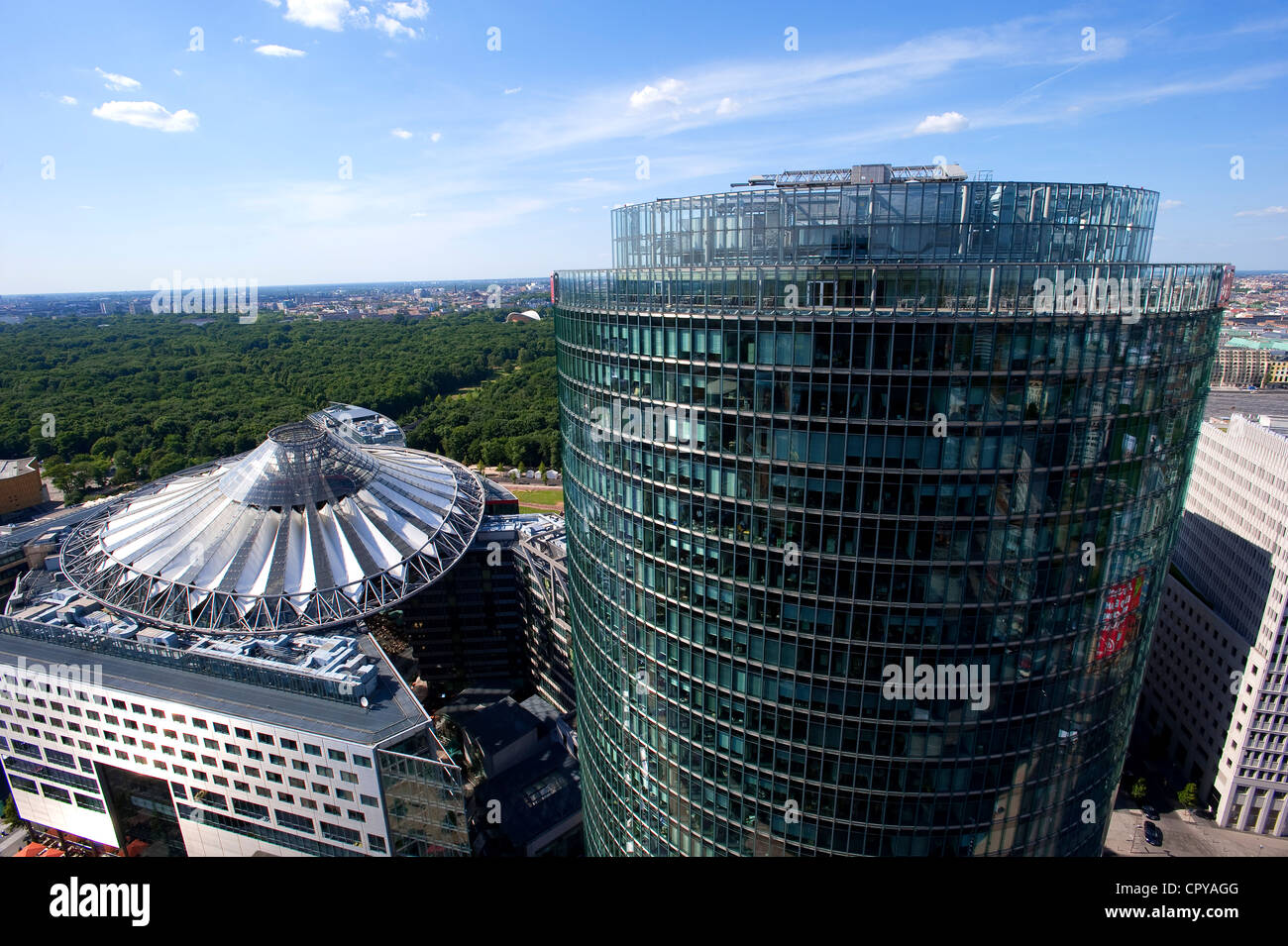 Germany Berlin overview of city seen from scenic plateform in top of office block by architect Hans Kollhoff Potsdamer Platz 1 Stock Photo