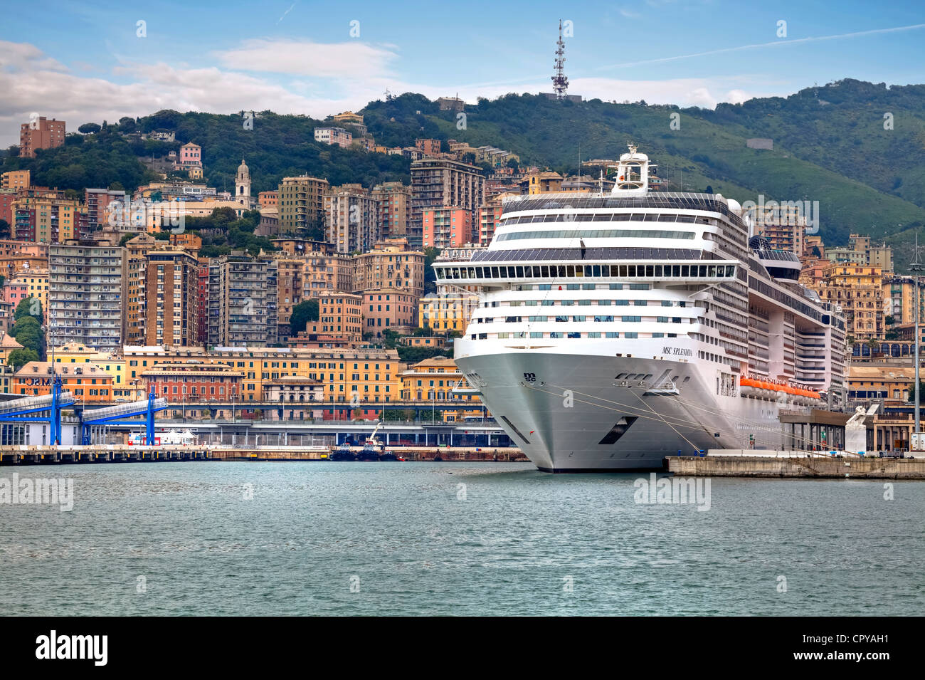 Cruise ship in the port of Genoa, Liguria, Italy Stock Photo