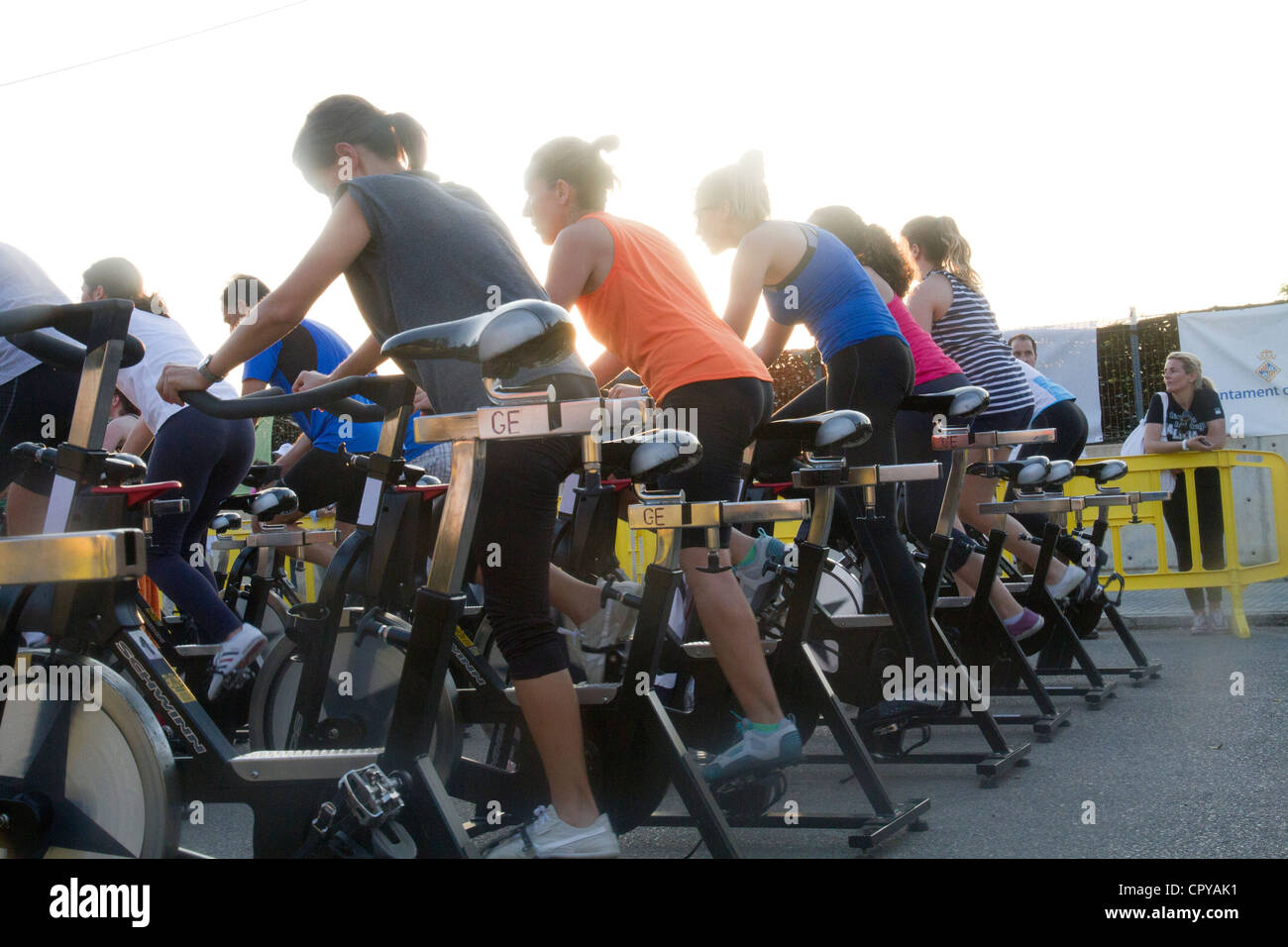 group sport outdoor Spinning class workout outdoor in Palma de Mallorca Spain Stock Photo Alamy