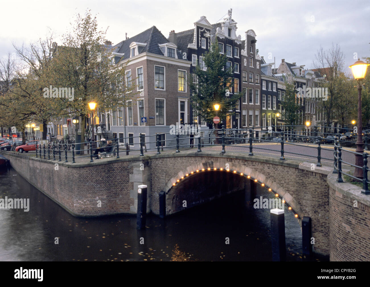 Netherlands, Amsterdam, canal at dusk Stock Photo
